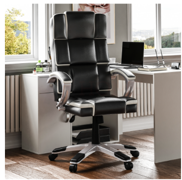 Executive Reclining Office Chair – Black and White Design for Stylish Comfort and Adjustable Support