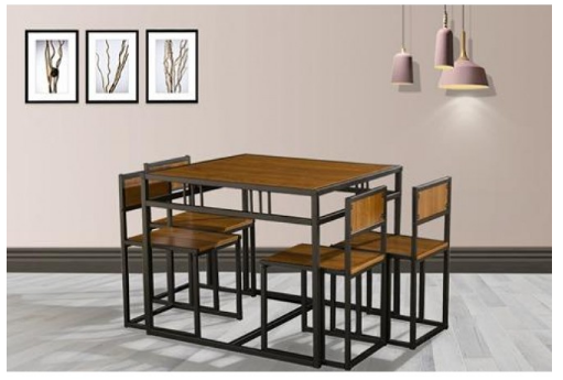 Dining Table and 4 Chairs Set Walnut