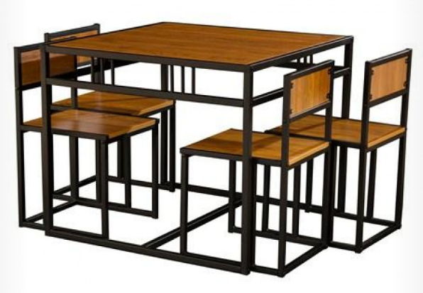 Dining Table and 4 Chairs Set Walnut