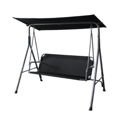 Garden Swing Hammock 3-Seater Chair, Black, with Canopy for Patio, Lawn, or Backyard Relaxation