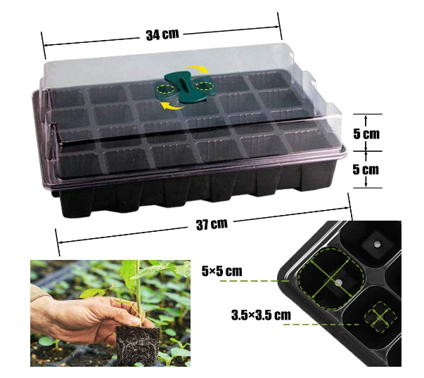 Black 24-Cell Propagator Seed Tray for Plants – Adjustable Vents for Optimal Growing Conditions