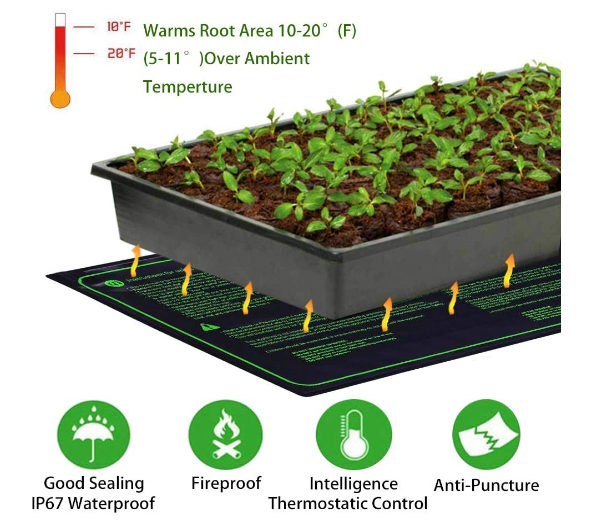 Seedling Heat Mat, Waterproof Heated Pad for Plants, Winter Greenhouse Hydroponic Heating Mat for Seedling Germination and Reptiles, 10&quot;x20.75&quot; (25 x 52cm)
