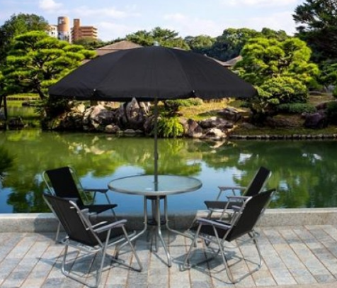 Garden Table Set with 4 Black Chairs for Outdoor Dining and Relaxation