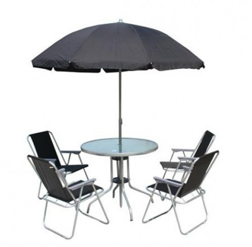 Garden Table Set with 4 Black Chairs for Outdoor Dining and Relaxation