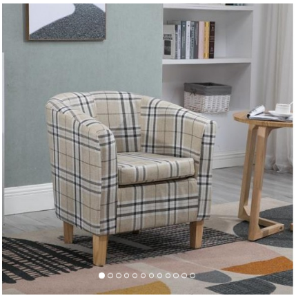 Modern cylinder Fabric Tub Chair Cream Checked