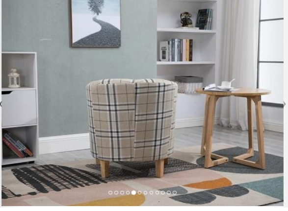 Modern cylinder Fabric Tub Chair Cream Checked