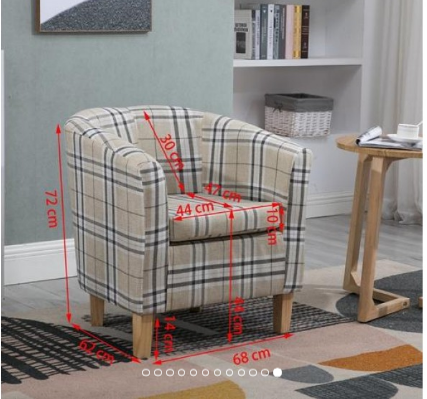Modern cylinder Fabric Tub Chair Cream Checked