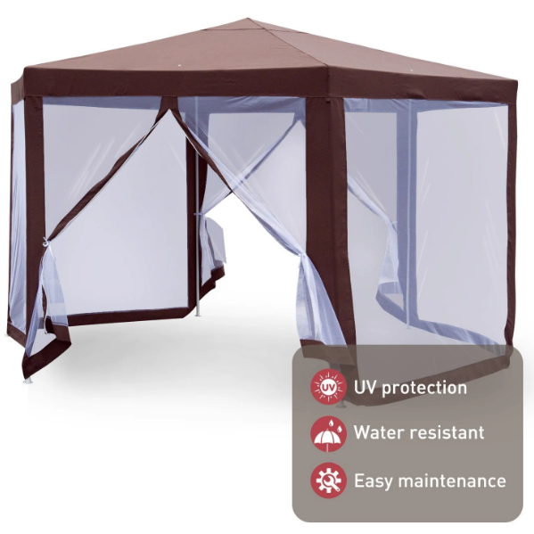 Garden Gazebo W/Mosquito Net-Brown