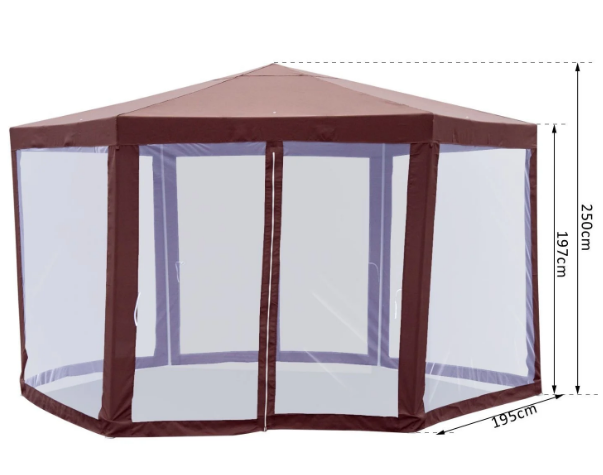 Garden Gazebo with Mosquito Net – Brown Outdoor Canopy for Patio, Backyard, and Events, UV-Resistant and Ventilated Design