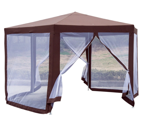 Garden Gazebo with Mosquito Net – Brown Outdoor Canopy for Patio, Backyard, and Events, UV-Resistant and Ventilated Design