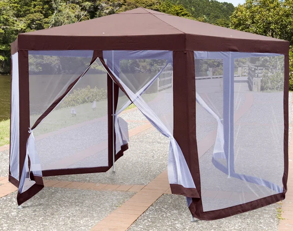 Garden Gazebo with Mosquito Net – Brown Outdoor Canopy for Patio, Backyard, and Events, UV-Resistant and Ventilated Design