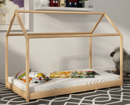Solid Pine Timber Kids Wooden Single Bedless House Frame