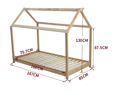 Solid Pine Timber Kids Wooden Single Bedless House Frame
