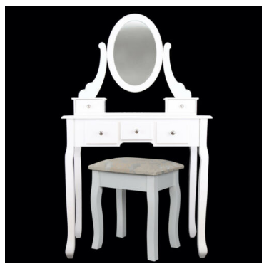 Modern Makeup Table with Mirror Stool and 5 Drawer