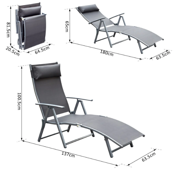 Sun Lounger Recliner, Textilene-Grey
