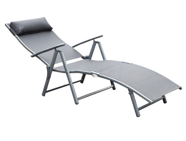 Sun Lounger Recliner, Textilene-Grey