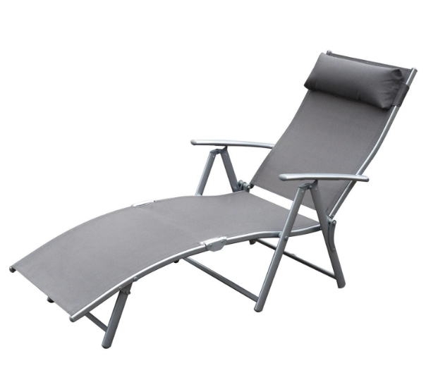 Sun Lounger Recliner, Textilene-Grey