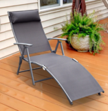 Sun Lounger Recliner, Textilene-Grey, Color: Grey