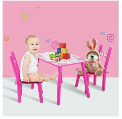 Wooden Flowers Table and Chair Set Kids Childs Studying Painting Home School