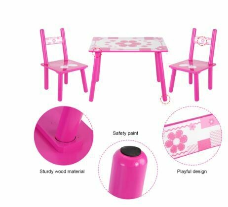 Wooden Flowers Table and Chair Set Kids Childs Studying Painting Home School