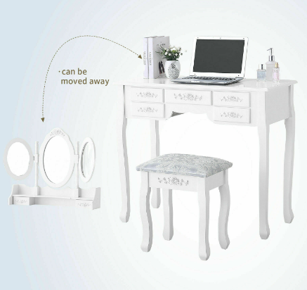 Princes White Dressing Table 3 Oval Mirror 7 Draw