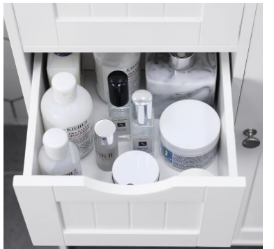 Wooden Storage Unit with 4 Drawers and 1 Door Adjustable Shelf Modern Style Used in Bathroom Living Room Bedroom Kitchen Room, White