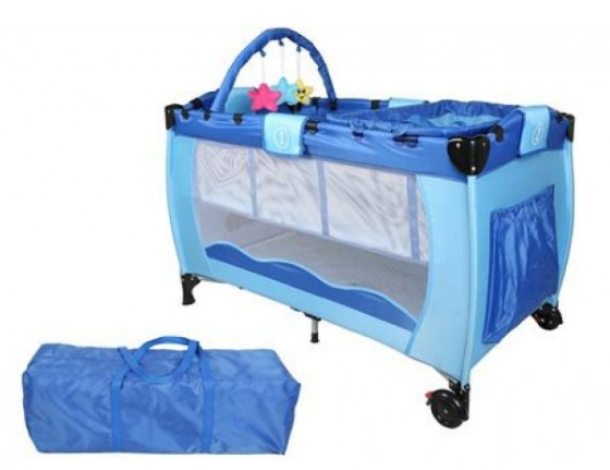 Foldable Baby Cot with Play Bar and 3 Detachable Toys for Comfort and Entertainment