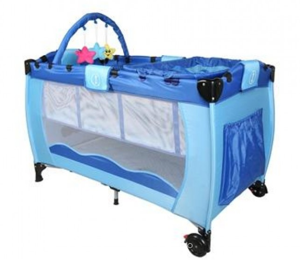 Foldable Baby Cot with Play Bar and 3 Detachable Toys for Comfort and Entertainment