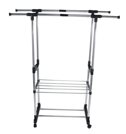 Clothes Drying Rack with Double Hanging Rails, Foldable, Adjustable, Space-Saving Laundry Stand for Home Use