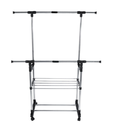 Clothes Drying Rack with Double Hanging Rails, Foldable, Adjustable, Space-Saving Laundry Stand for Home Use