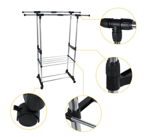 Clothes Drying Rack with Double Hanging Rails, Foldable, Adjustable, Space-Saving Laundry Stand for Home Use