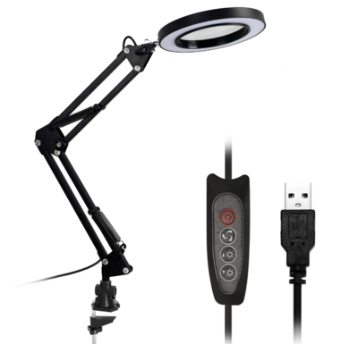 Foldable Desktop Lamp with Magnifier and LED Light, Adjustable Reading and Crafting Desk Light