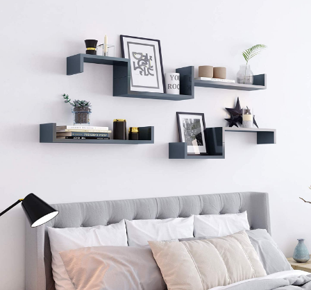 Set of 3 Floating Wall Shelves, Grey