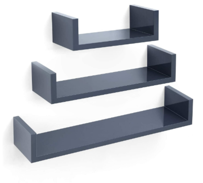 Set of 3 Floating Wall Shelves, Grey