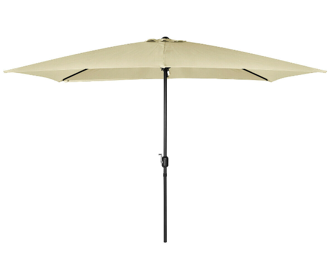 Durable Rectangular Garden Umbrella 300 cm – Large Round Parasol with Crank Handle, Rain-Repellent, Natural for Outdoor Use