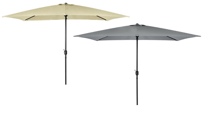 Durable Rectangular Garden Umbrella 300 cm – Large Round Parasol with Crank Handle, Rain-Repellent, Natural for Outdoor Use