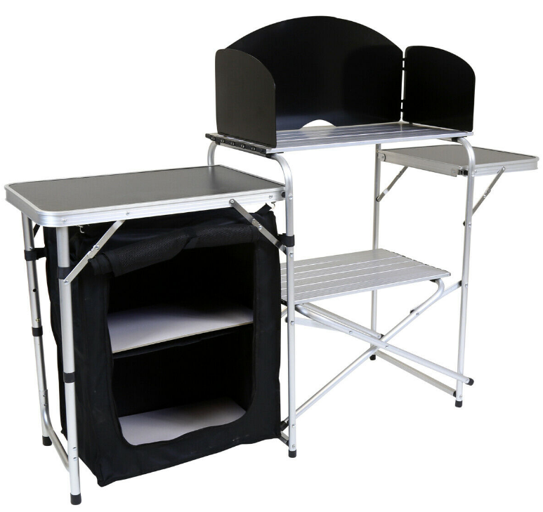 Foldable Kitchen Camping Storage Unit with Shelves for Outdoor Cooking and Organization