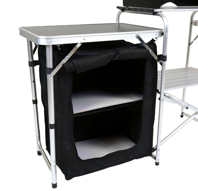 Foldable Kitchen Camping Storage Unit with Shelves for Outdoor Cooking and Organization