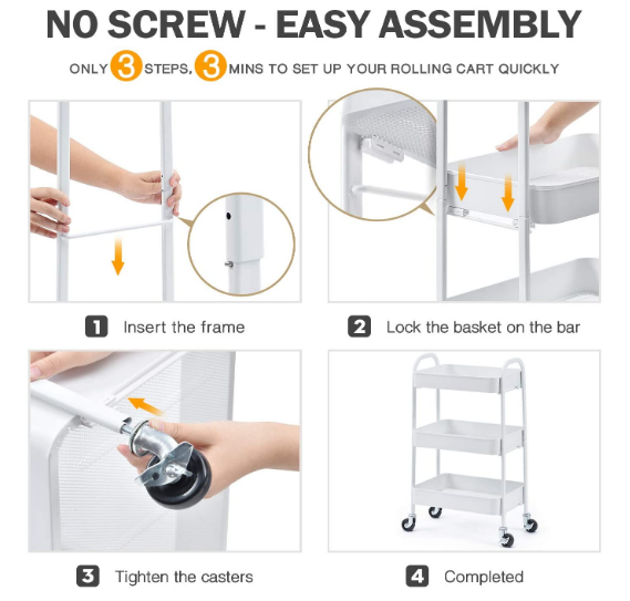 Smooth Rolling 3-Tier Storage Trolley