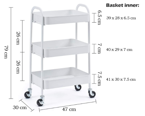 Smooth Rolling 3-Tier Storage Trolley