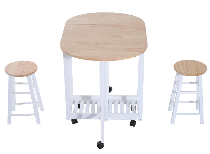 Foldable 3-Piece Wood Dining Table Set with Stools for Small Spaces, Compact Kitchen, and Dining Rooms