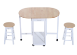 Foldable 3-Piece Wood Dining Table with Stools