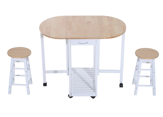 Foldable 3-Piece Wood Dining Table Set with Stools for Small Spaces, Compact Kitchen, and Dining Rooms