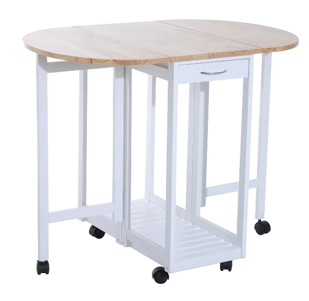 Foldable 3-Piece Wood Dining Table Set with Stools for Small Spaces, Compact Kitchen, and Dining Rooms