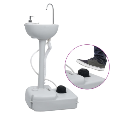 Handwash Stand with Water Tank for Camping, Portable Sink Station with Soap Dispenser and Foot Pump