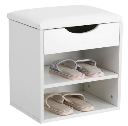 White Wooden Shoe Storage With Padded Seat
