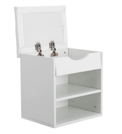 White Wooden Shoe Storage With Padded Seat