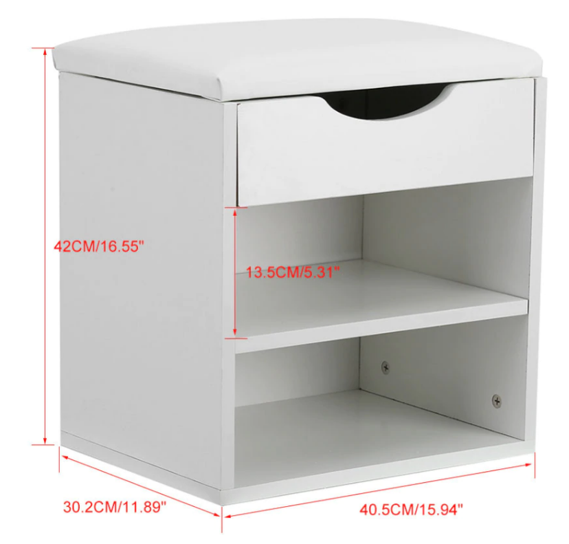 White Wooden Shoe Storage With Padded Seat