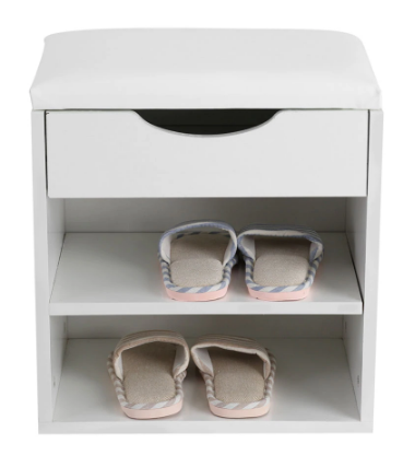 White Wooden Shoe Storage With Padded Seat