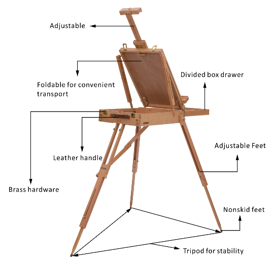 Foldable Wooden Art Easel Tripod with Adjustable Height and Portable Design